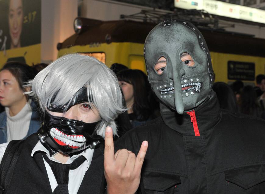 Zipperfaces unite — from the  Halloween celebrations in Shibuya, Oct. 30. 