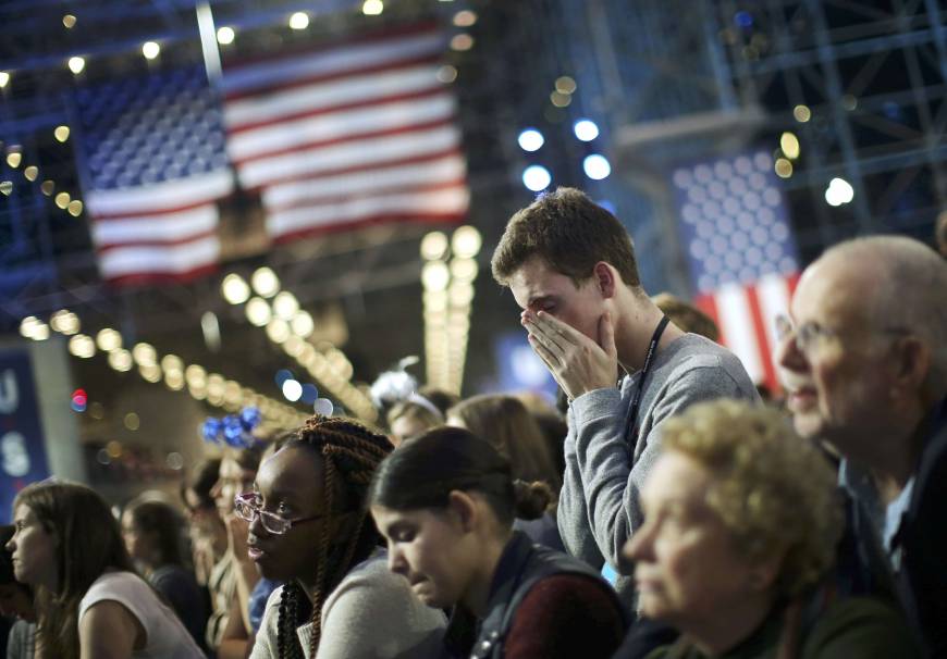 Clinton supporters watch the state-by-state returns at an election night rally in New York. 