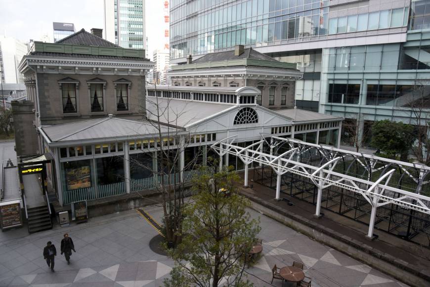 A reproduction of the original Shinbashi Station, which dates back to 1872, is shown in this photo taken Feb. 20 in Minato Ward, Tokyo.