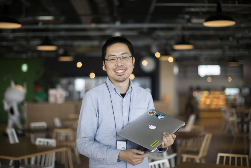 Lin Koji, a Taiwanese engineer for Line Fukuoka Corp., is pictured in the company