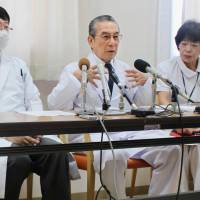 Kenichi Orishige, head of medical corporation Doujinkai, which runs the Soleil nursing home, in Takayama, Gifu Prefecture, speaks at a news conference on Friday. | KYODO