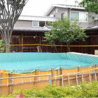 A 4-year-old girl was found floating facedown Thursday in this pool at Medaka Hoikuen nursery school in the city of Saitama. The girl died on Friday. | KYODO