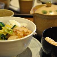 Soul food: Authentic chazuke, green tea poured over rice with a variety of toppings, is just a short detour from the Kyoto Trail route at Akouyachaya in Kyoto. | AMY CHAVEZ