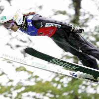 Sara Takanashi competes at the summer Grand Prix ski jumping competition in Frenstat, Czech Republic, on Saturday. | KYODO
