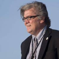 U.S. President Donald Trump\'s then-chief strategist, Steve Bannon, arrives at Andrews Air Force Base, Maryland, in April. | AFP-JIJI