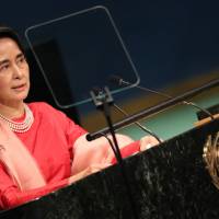 Myanmar leader Aung San Suu Kyi addresses the 71st United Nations General Assembly in New York in September last year. | REUTERS