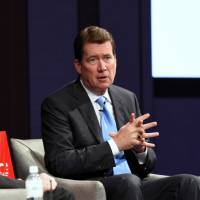 U.S. Ambassador William Hagerty speaks at an event held by the American Chamber of Commerce in Japan in Tokyo\'s Roppongi district on Friday. | SATOKO KAWASAKI