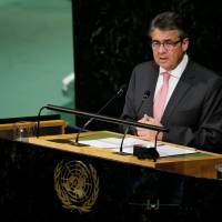 German Vice Chancellor Sigmar Gabriel addresses the 72nd United Nations General Assembly at U.N. headquarters in New York Thursday. | REUTERS