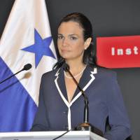 Panama Vice President and Foreign Minister Isabel de Saint Malo de Alvarado speaks at a seminar titled “Panama: ‘Consolidated Democracy, Growth and Human Development’’ at Auditorium of the Instituto Cervantes in Tokyo on Sept. 4. | YOSHIAKI MIURA