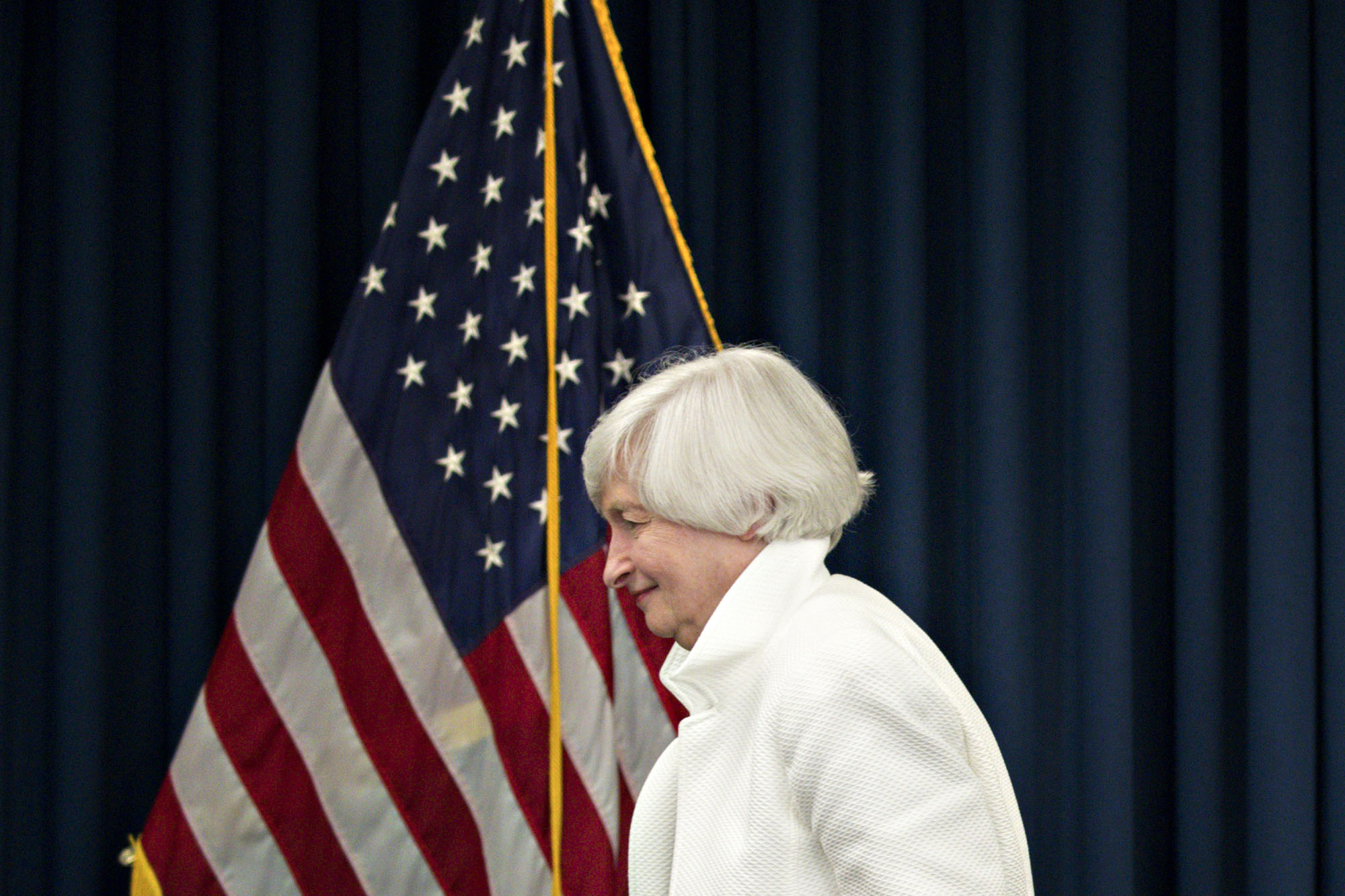 Janet Yellen, chair of the U.S. Federal Reserve, exits a news conference in Washington after announcing that the Fed will begin shrinking a &#36;4.5 trillion stockpile of assets, moving to unwind a pillar of crisis-era economic support. | BLOOMBERG