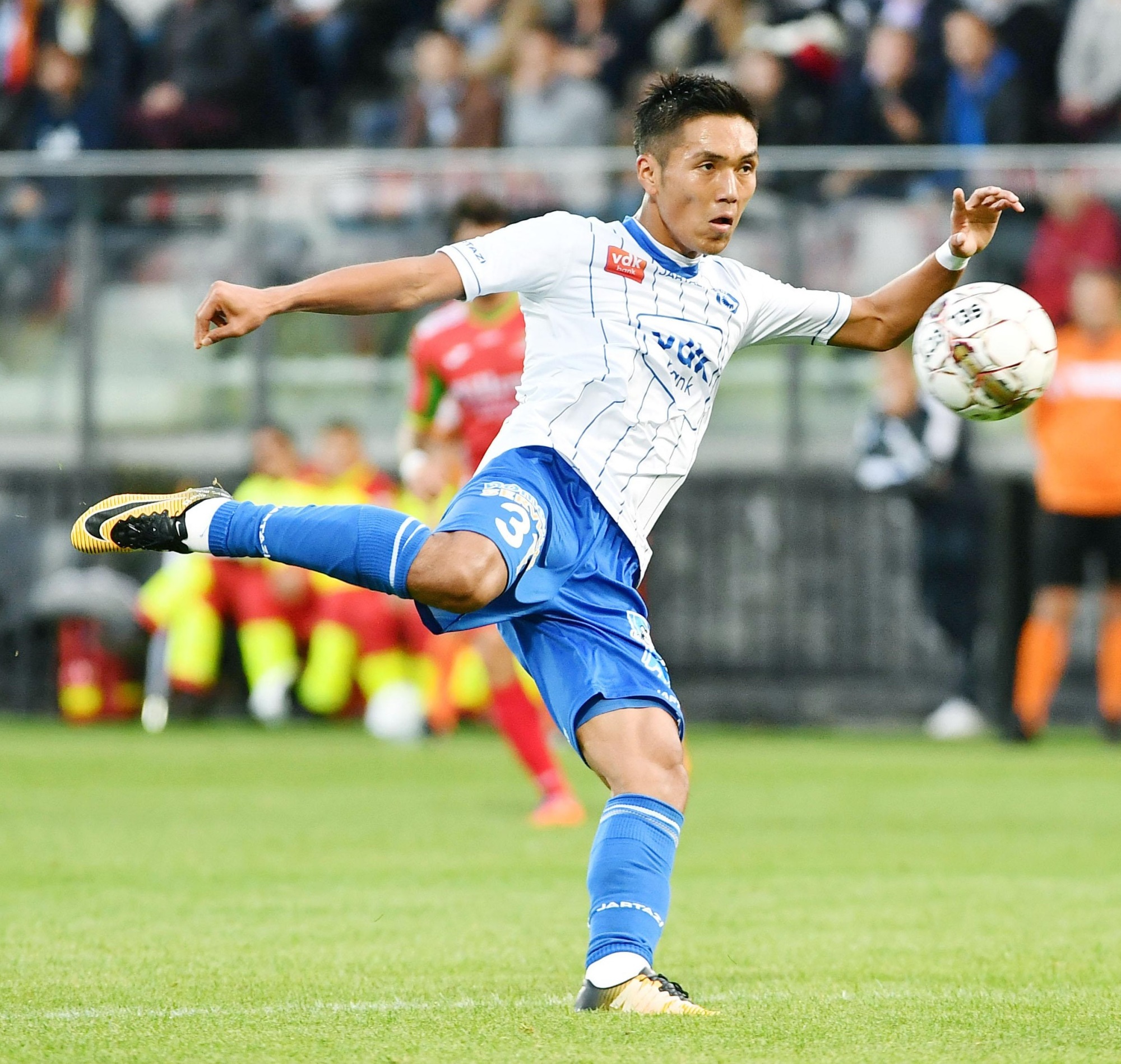 Yuya Kubo shoots during Gent's 2-0 win over Oostende in the Belgian first division on Sunday. | KYODO