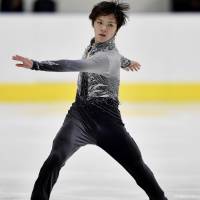 Shoma Uno competes in the short program at the Lombardia Trophy in Bergamo, Italy, on Thursday. Uno leads with a personal-best total of 104.87 points. | KYODO