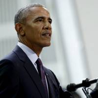 Former President Barack Obama speaks during a conference hosted by the Bill and Melinda Gates Foundation on Sept. 20 in New York. Obama is stepping back into the political spotlight for the first time since leaving the White House, stumping for Democratic gubernatorial candidates in Virginia and New Jersey for this fall\'s elections. | AP