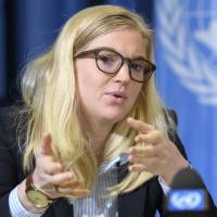 Karin Friedrich speaks during a press conference on Myanmar at the European headquarters of the United Nations in Geneva Wednesday. Friedrich, who was part of the U.N. mission to Bangladesh, told a press conference \"Rohingya men aged 15 to 40 were reportedly arrested by the Myanmar police\" and detained without any charges. A report by the U.N. human rights office says attacks against Rohingya Muslims in Myanmar point to a strategy to instill \"widespread fear and trauma\" and prevent them ever returning to their homes. | MARTIAL TREZZINI / KEYSTONE / VIA AP
