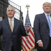 U.S. Secretary of State Rex Tillerson speaks following a meeting with U.S. President Donald Trump at Trump National Golf Club in Bedminster, New Jersey, on Aug. 11. | AP