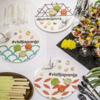 Snacks are served on plates featuring the hashtag #visitjapanjp during an event on Monday celebrating the launch of the Japan National Tourism Organization\'s new Instagram account. | JAPAN NATIONAL TOURISM ORGANIZATION