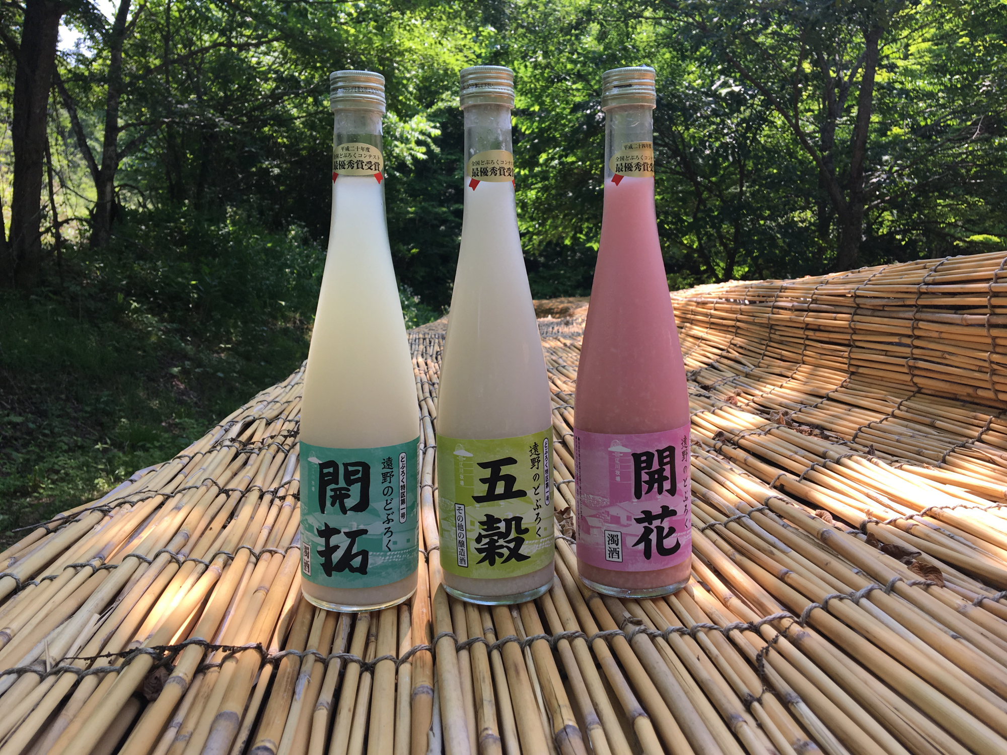 From left to right: Kaitaku, Gokoku and Kaika are micro-brew doburoku unfiltered sakes made by Sachio Egawa. | MELINDA JOE