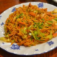 Flavor rainbow: Nepali-style pork chow mein at Taj Mahal Everest. | J.J. O\'DONOGHUE