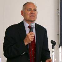 Former University of Minnesota athletic director Joel Maturi speaks about the U.S. college sports system in Tsukuba, Ibaraki Pref., last month. | KAZ NAGATSUKA