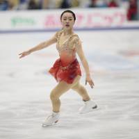 Wakaba Higuchi skates in the short program at the Cup of Russia in Moscow on Friday night. Higuchi is in third place heading into Saturday\'s free skate. | AP