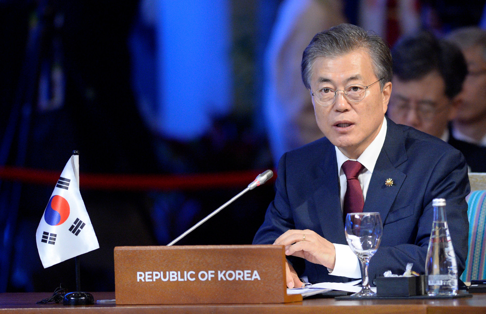 South Korean President Moon Jae-in addresses the 20th Association of Southeast Asian Nations (ASEAN) Plus Three Commemorative Summit on the sidelines of the ASEAN Summit in Manila on Tuesday. | REUTERS