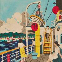 Left to right: Hide Kawanishi’s “Offing of Kobe” (1952-61) and “The Kobe Port” (1952-61) | COLLECTION: ONE HUNDRED SCENES OF KOBE, ©KOBE ARTISTS MUSEUM