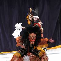 If looks could kill: Members of the Nakagawado Kagura Troupe fight each other during a performance in Hiroshima. | COURTESY OF AKITAKATA, HIROSHIMA PREFECTURE