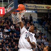 Hasheem Thabeet was the 2008-09 co-Big East Player of the Year, sharing the accolade with Pittsburgh\'s DeJuan Blair. | UCONN ATHLETICS