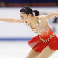 Wakaba Higuchi competes in the women\'s short program at the Cup of China on Friday evening in Beijing. Higuchi is in second place with 70.53 points entering the free skate. | KYODO