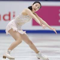 Marin Honda skates in the women\'s short program at the Cup of China on Friday in Beijing. Honda is in sixth place. | KYODO
