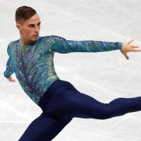 American Adam Rippon competes in the men\'s free skate. Rippon took second in the event. | REUTERS