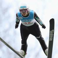 Sara Takanashi competes in the women\'s ski jumping competition at the Nordic ski national championships on Friday at Miyanomori Ski Jump Stadium. Takanashi won the competition. | KYODO