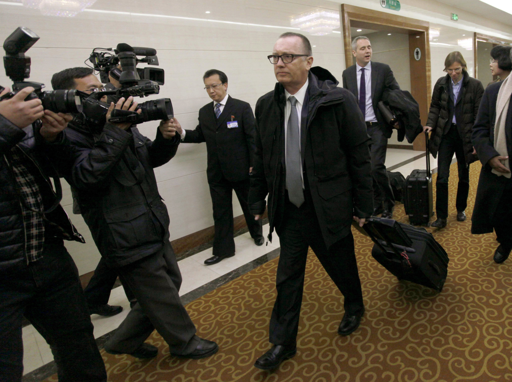 U.N. Undersecretary-General for Political Affairs Jeffrey Feltman arrives at Pyongyang International Airport on Tuesday. | AP