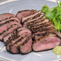 Duck uncovered: Pan-roasted duck breast with wine sauce (kamo rōsu). The dish can be served warm or cold, and as part of a Western meal like Christmas dinner or a Japanese one, such as New Year\'s osechi ryōri. | MAKIKO ITOH