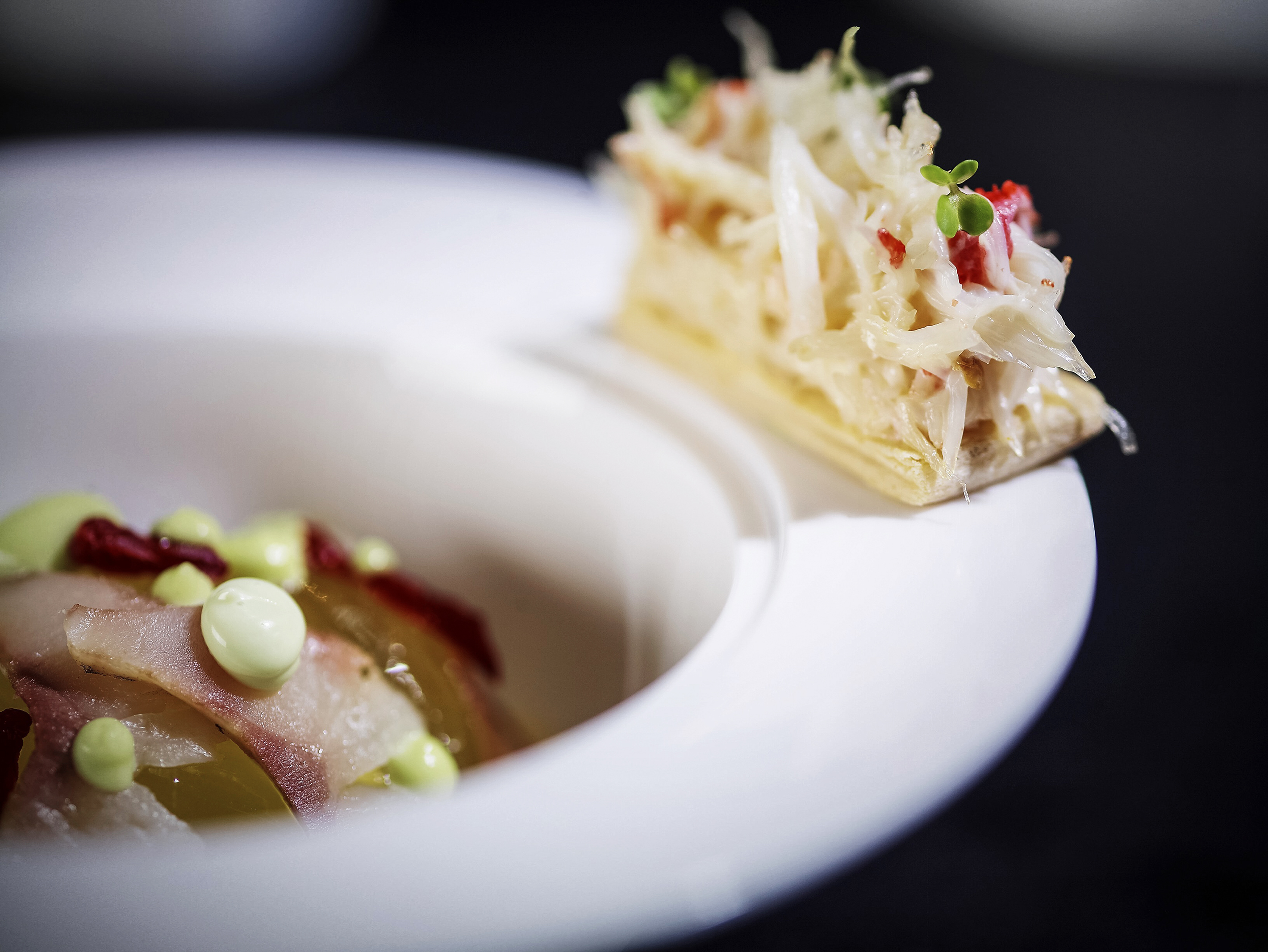 Vladimir ​Mukhin's modernist take on shchi, a classic cabbage soup, with smoked herring and king crab.​ | ©TRANSPACIFIC