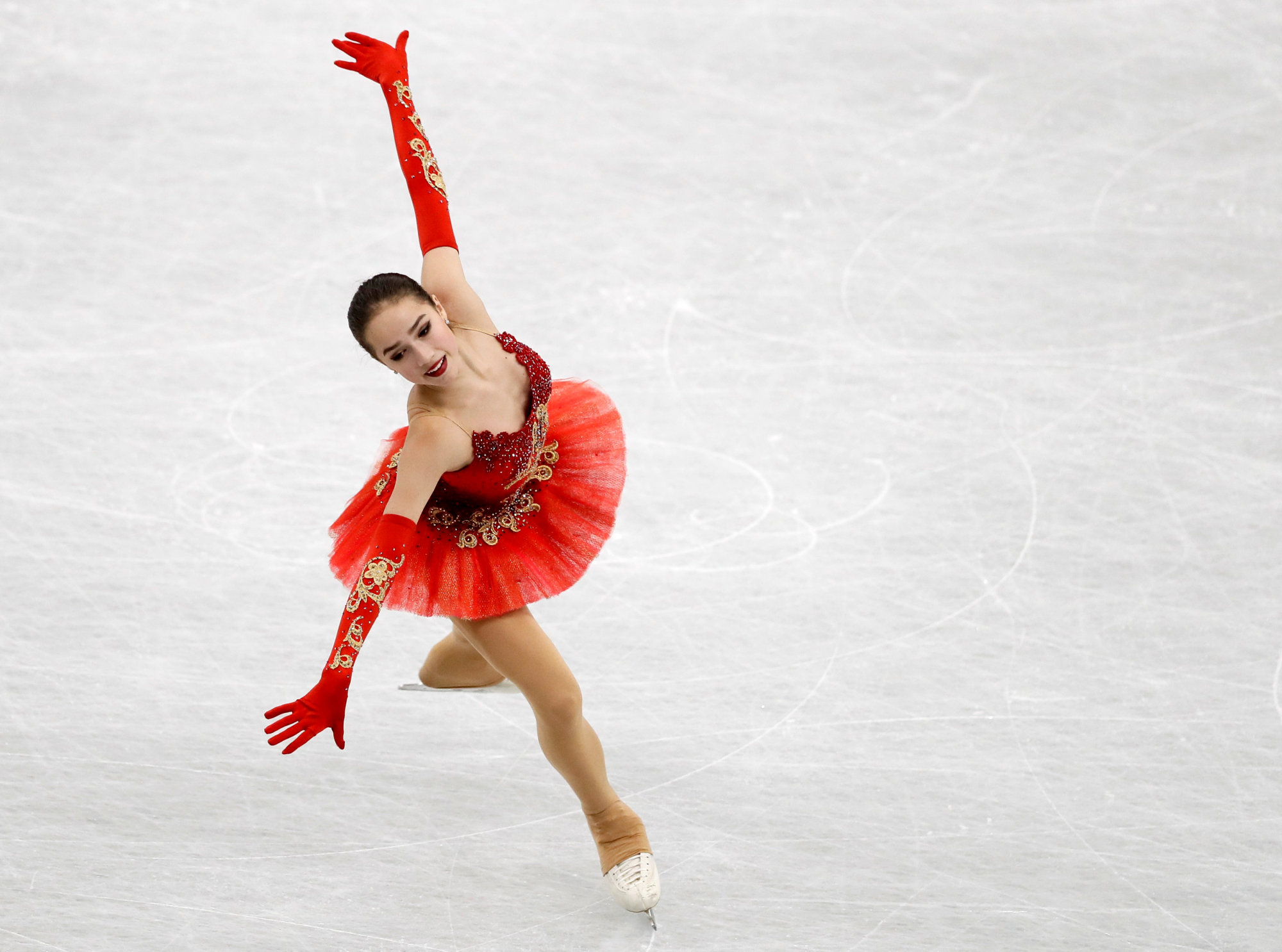 Russia's Alina Zagitova performs her free skate routine on Saturday at the Grand Prix Final in Nagoya. Zagitova finished first with 223.30 points. | REUTERS