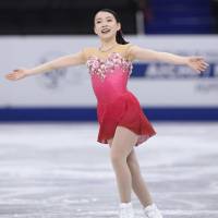Rika Kihira competes in the women\'s free skate in the Junior Grand Prix Final on Saturday. She placed fourth for the second straight year. | KYODO