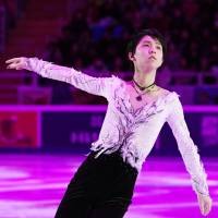 Yuzuru Hanyu, seen skating during the Cup of Russia exhibition, is assured of a place in the 2019 Olympics despite having to miss the upcoming national championships. | KYODO