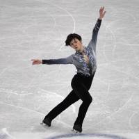 Shoma Uno skates during the men\'s short program at the Grand Prix Final on Thursday in Nagoya. Uno is in second place with 101.51 points. | AFP-JIJI