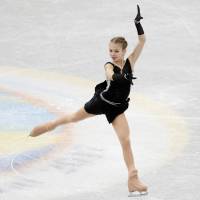 Russia\'s Alexandra Trusova skates during the short program in the women\'s Junior Grand Prix Final. Trusova is in first with 73.25 points. | REUTERS