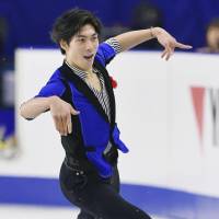 Keiji Tanaka performs his free-skate routine on Sunday, en route to a runner-up finish at the All-Japan Championships. | KYODO