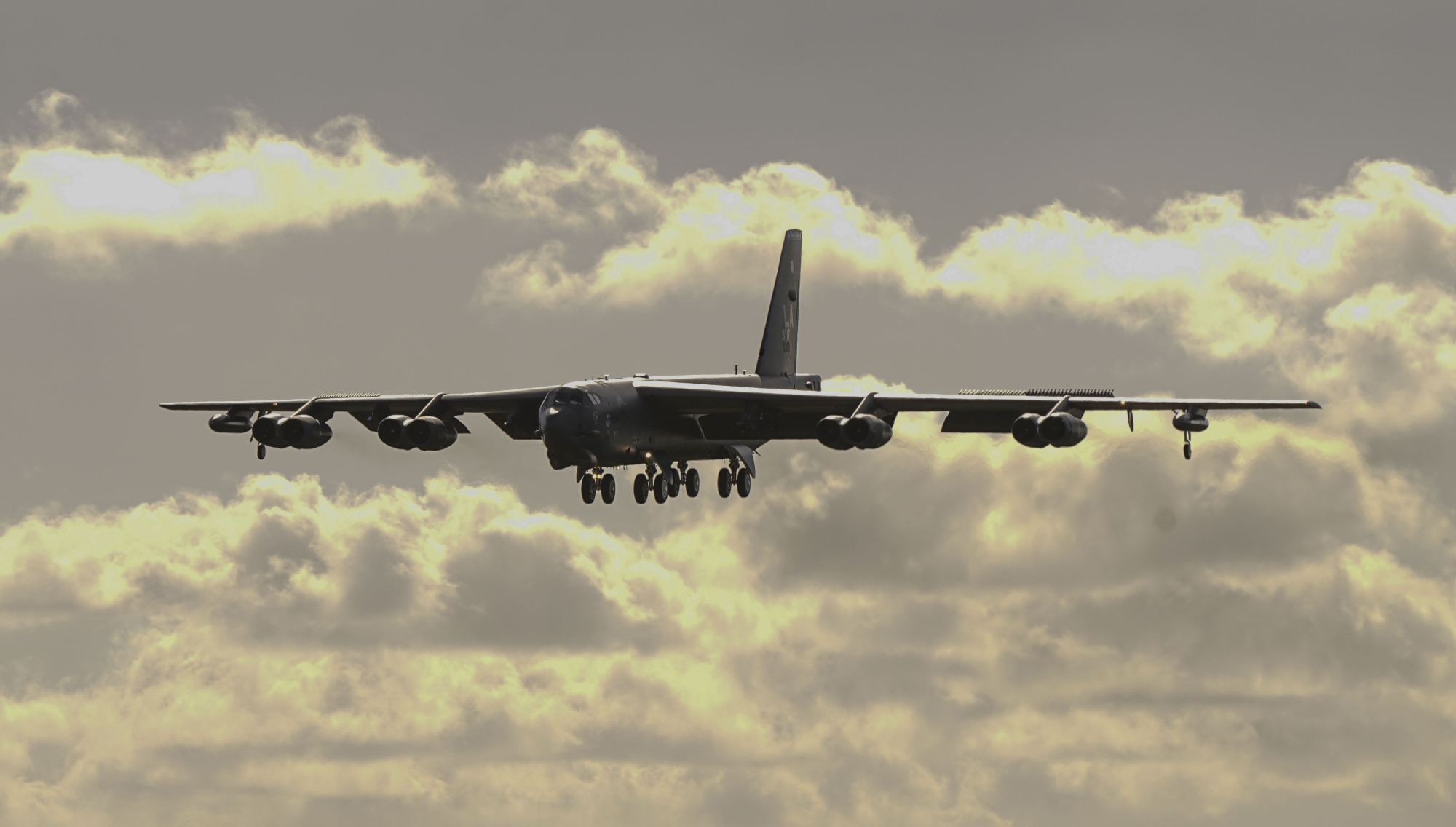 A U.S. Air Force B-52 bomber lands at Andersen Air Force Base on Guam on Tuesday. | U.S. AIR FORCE