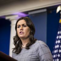 Sarah Huckabee Sanders, White House press secretary, speaks during a White House press briefing in Washington on Wednesday. | BLOOMBERG