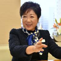 Tokyo Gov. Yuriko Koike speaks in an interview with The Japan Times on Tuesday at the metropolitan government headquarters in Shinjuku Ward. | YOSHIAKI MIURA