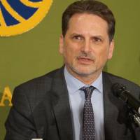 Pierre Krahenbuhl, commissioner-general of the U.N. agency for Palestinian refugees, speaks at a news conference on Thursday at the Japan National Press Club. | CHISATO TANAKA