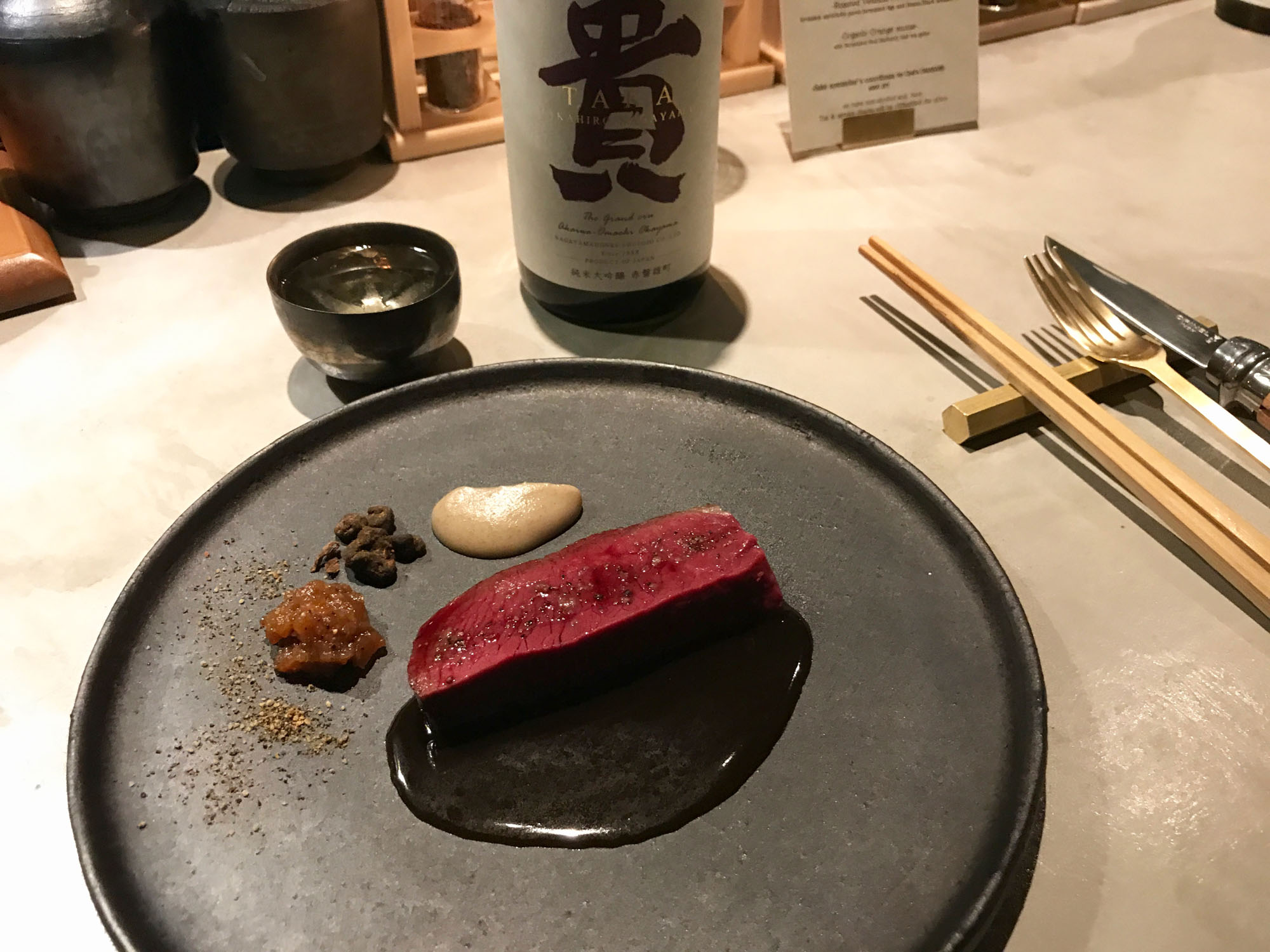 Goodness' sake: Hokkaido venison served with black sesame sauce at The Hangar. | ROBBIE SWINNERTON