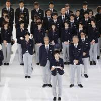 Japan\'s Olympic delegation gathers for a farewell ceremony on Wednesday in Tokyo\'s Ota Ward before departing for the Pyeongchang Winter Games. | KYODO