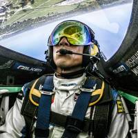 Yoshihide Muroya pilots his plane during practice for the final event of the 2017 Red Bull Air Race World Championship season at Indianapolis Motor Speedway on Oct. 13, 2017. Muroya won the event to clinch the overall series championship. | PREDRAG VUCKOVIC / RED BULL CONTENT POOL