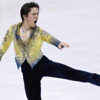 Shoma Uno performs his free skate program on Saturday at the Four Continents Championships in Taipei. Uno placed second overall with 297.94 points. | KYODO