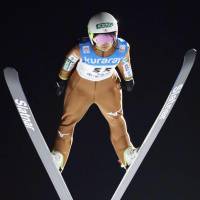 Sara Takanashi makes her first attempt during a World Cup ski jumping event in Zao, Yamagata Prefecture, on Friday. | KYODO